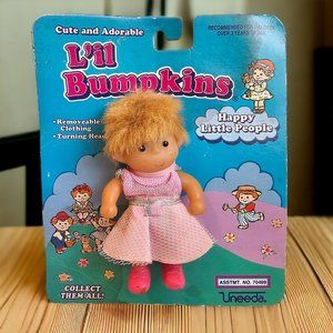 Uneeda Lil Bumpkins Doll Pink Dress Short Blond Hair Vintage on Card Mini 4"